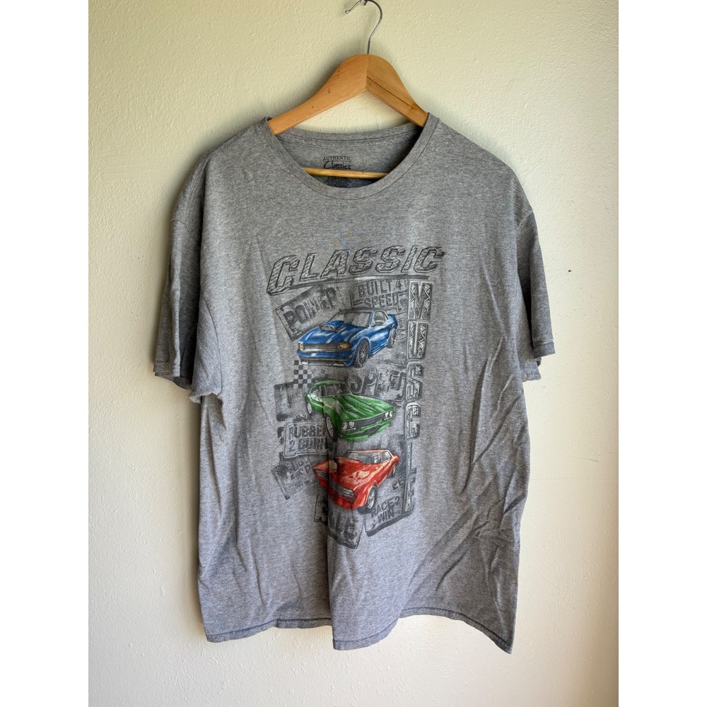 Authentic Classics Mens XL Muscle Car Graphic T-Shirt Heather Gray Short Sleeve